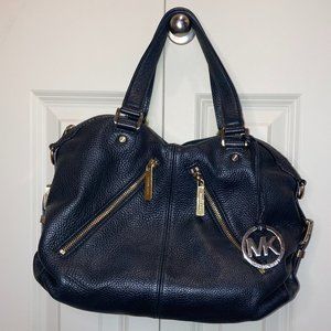 Michael Kors Black Soft Leather Zipper Convertible Crossbody Bag Purse